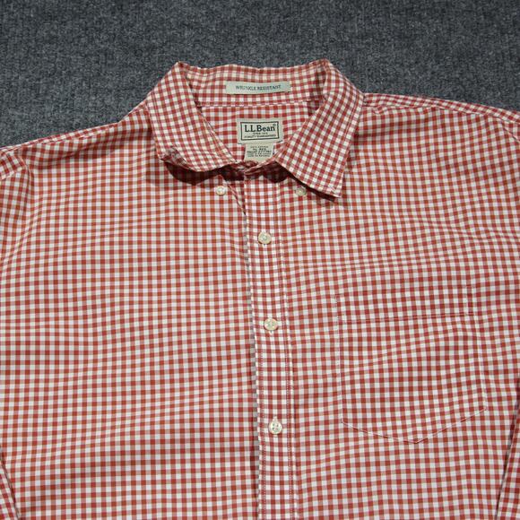 Vintage LL Bean Button Down Shirt Mens XL Red Buffalo Check Plaid Wrinkle Res - Picture 1 of 6